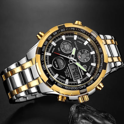 Men's Luxury SS Black Round Dial Quartz Waterproof Wristwatch - Free Shipping