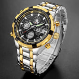 Men's Luxury SS Black Round Dial Quartz Waterproof Wristwatch - Free Shipping